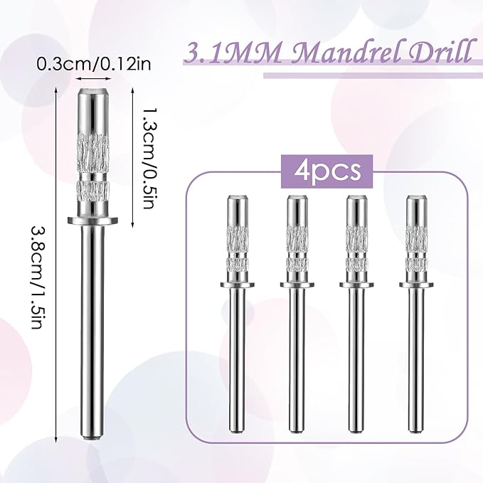 4 Pcs Small Mandrel Nail Bit 3mm Mini Mandrel Nail Bit Nail Sanding Bands Shaft 3/32 Shank Sanding Bands for Nail Drill Professional Nail Drill Bits for Electric Drill File Machine Manicure Accessory
