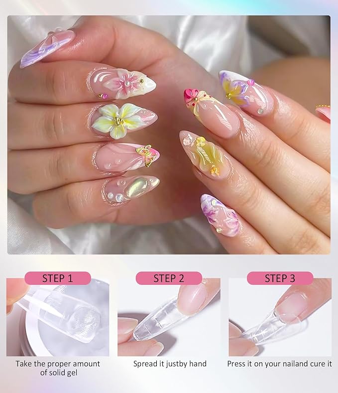 Chrome Nail Powder and Solid Builder Gel Kit BISHENGYF: 30g 4 In 1 No Wipe 3d Sculpting Nail Gel Aurora Pink White Pearl Chrome Nail Powder Clear Non-Sticky Hand Extension Glue for Nail Decoration
