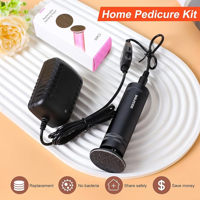 PowerPro Electric Foot Callus Remover,36W Professional 1200rpm Heavy Duty Metal Grinder for Dead Skin Automatic Foot Sander with 60pcs Sandpaper Pads for Home Use Pedicure (Black)