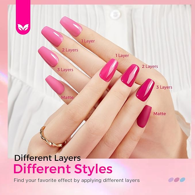 Morovan Pink Nail Polish Set: 6 Colors Neon Hot Pink Nail Polish Glitter Pearl Bright Iridescent Quick Dry Fuchsia Mini Pack Shimmer Manicurist Valentine's Day Gift for Women Girls