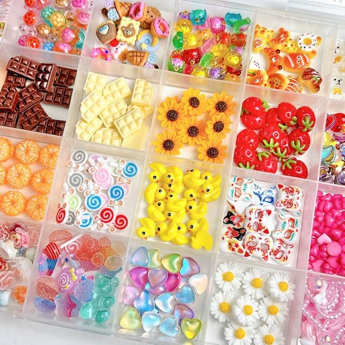 3D Resin Strawberry Nail Charms, Mixture Color Candy Lollipop Bow Heart Nail Art Charms, Cute Flower Daisy Charms for Nails Designs Manicure Accessories DIY Craft