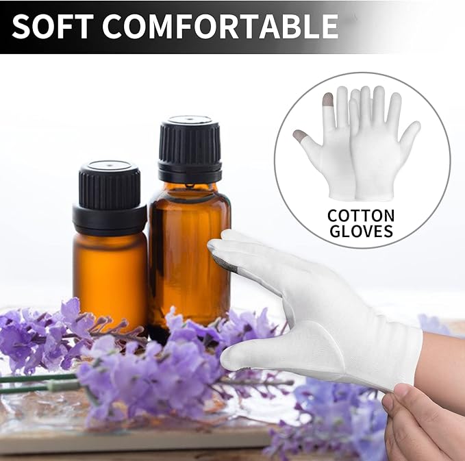 4 Pairs Touch Screen Moisturizing Gloves White Cotton Moisturizing Gloves Overnight Bedtime Heal Eczema Sleeping Lotion Hand Spa Treatment Gloves Repair Rough Cracked Dry Chapped Hands Skin(White)