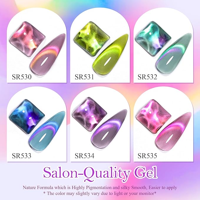 MEET ACROSS Glass Cat Eye Gel Polish Set 9D Galaxy Magnetic Cat Eye Gel Nail Polish Set Neon Colorful Magnetic Nail Polish with Magnet Cateye Gel Polish Kit for Home DIY Manicure Varnish Art Design