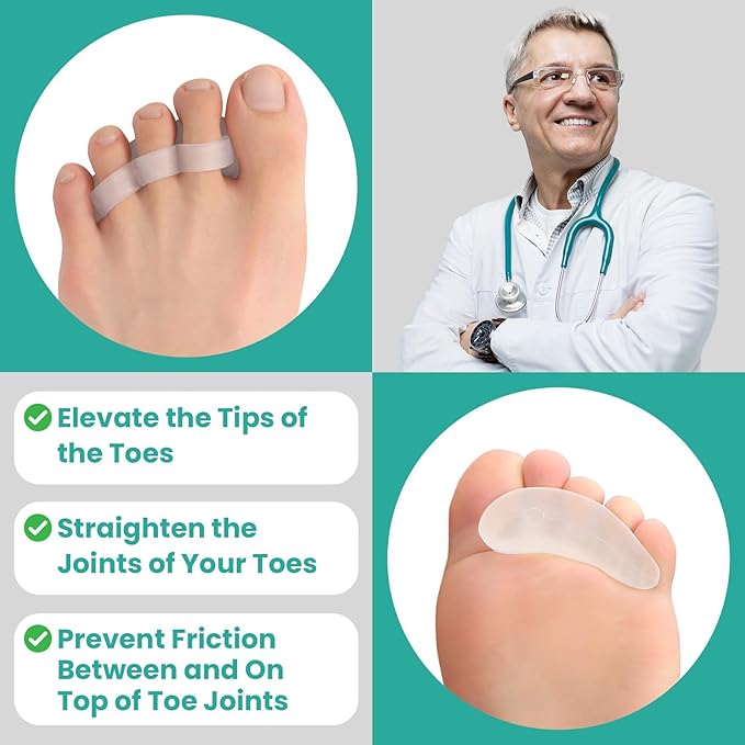 Welnove Hammer Toe Straightener Toe Corrector for Women - 8 Pcs Hammer Toe Cushion Pads for Bent, Crooked, Curled, Claw, and Hammer Toes - Soft Support and Realignment(Clear, 3 Loop Design)