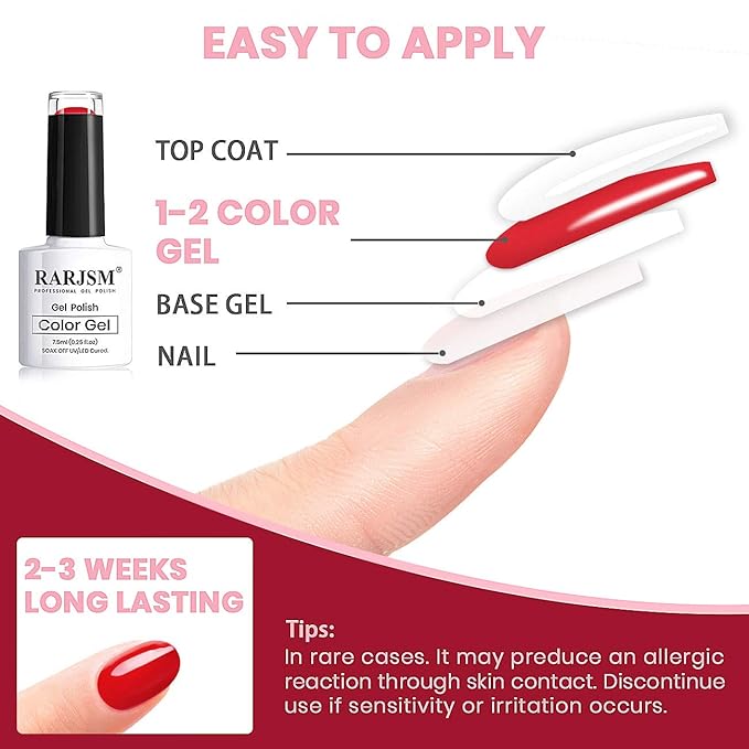 RARJSM Gel Nail Polish Kit, Glitter Rose Gold Silver Gel Polish, Pastel Pink Classic Red Black White Nail Polish Set, Curing Required Nail Art Manicure Salon 7.5ML Each Bottle
