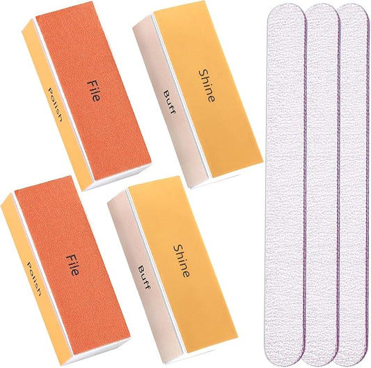 Nail Buffer and Shine Kit, 4 Sided Nail Buffer Block Nail Files for Natural Nails Buffing Sanding Polishing Fingernail Smoother Block 100/120/240/600/3000 Grit Nail Filer Manicure Tools