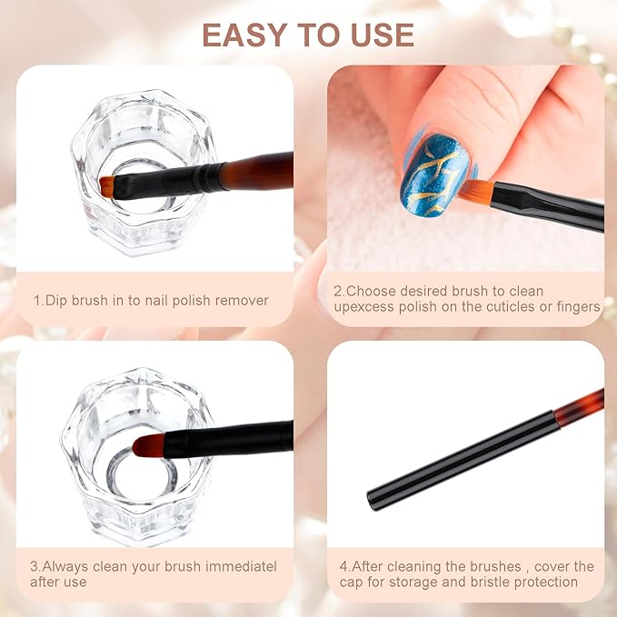 cobee Nail Art Clean Up Brushes, 3 Pcs Nail Polish Remover Brush Nail Polish Cleaning Brush Professional Nail Art Painting Pen Nail Design Tool for Manicure Mistake Cleaning (Round, Angled, Flat)