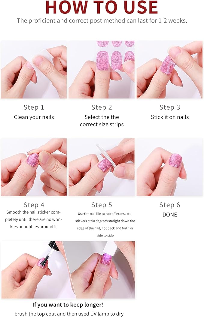 No Lamp Gel Nail Strips 44 Pcs Wraps - Gradient Brown + Pink Purple, Easy Apply Gel Nail Stickers Long Lasting, Salon-Quality, 4 Prep Pads, 2 File, 2 Wooden Stick