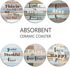 Coasters for Drinks, Ceramic Stone Wood Farmhouse | Absorbent Round Table Mat - Image 6