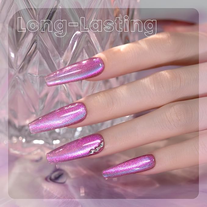 RARJSM Purple Blue Aurora Cat Eye Gel Nail Polish Multichrome Color Glitter Dark Violet Candy Glass Diamond Cat Eye Gel Polish with Magnet Stick Soak off UV LED Curing Requires Home Salon Diy Nail Art