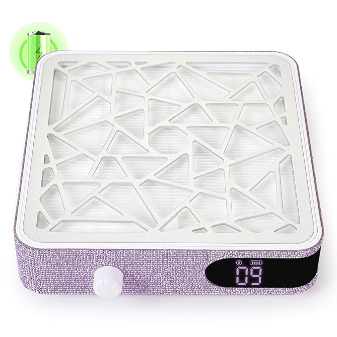 Nail Dust Collector, Cordless Dust Collector Nail Tech, Powerful Vacuum Fan Vent Dust Collector Extractor Dust Suction Machine for Acrylic Nails Polishing, Nail Salon, Light Purple