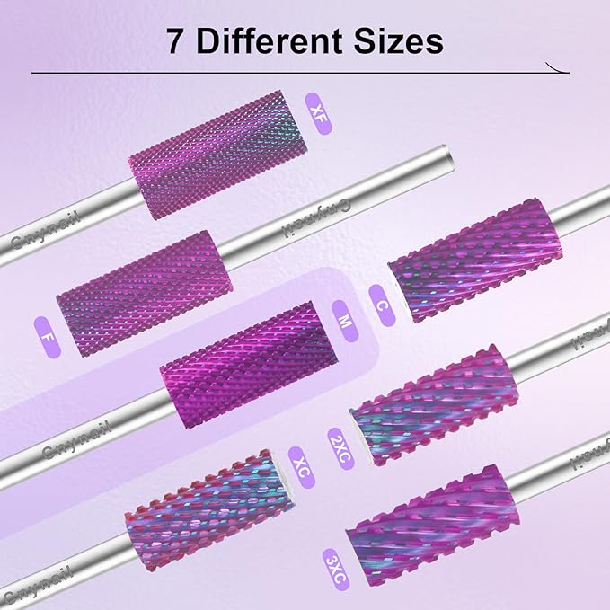 3/32" Small 5.35MM Barrel Bit Tungsten Carbide Nail Drill Bit Safety Bit for Gel & Acrylic Removal, 2- Way Rotating Efile Tip, Salon Electric File Accessory (M Girt, Purple)