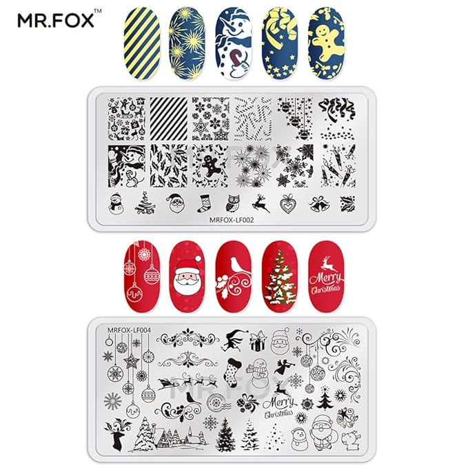 MRFOX Nail Print Board Set Christmas Snow and Lightning Theme Pattern Leaf Nail Art DIY Stamping Template