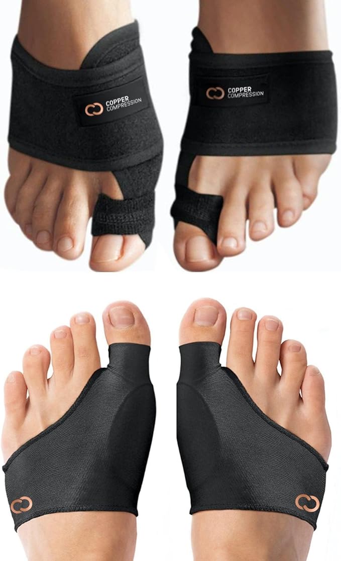 Copper Compression Bunion Relief Kit - Includes 1 Pair Each of Bunion Corrector Cushion Sleeves & Bunion Corrector Toe Splints - Pads & Straightens Bunions, Feet for Men & Women - Large/X-Large