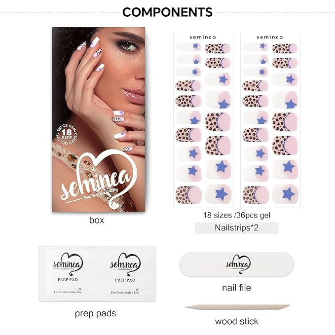Semi Cured Gel Nail Strips-Salon Quality Semi-Cured Gel Press On Nails Stickers Strengthening Quick DIY Nail Art Manicure Kits for Women at Home(Jungle Constellation)