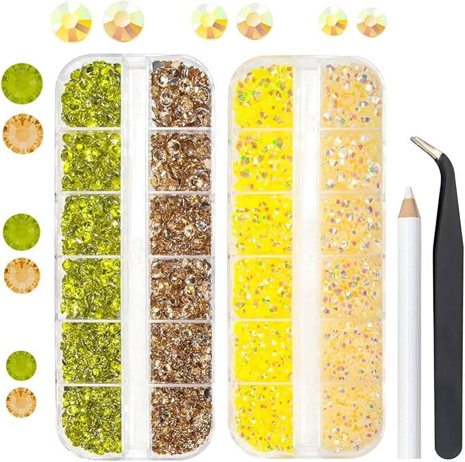 Champagne Lemon Yellow Jelly Resin Rhinestones Bulk for Crafting 3mm 4mm 5mm Flatback Crystal Stones Non-Hotfix Gems Diamonds Charms Supplies for Nails Eyes Face Makeup Crafts Tumblers Bottles