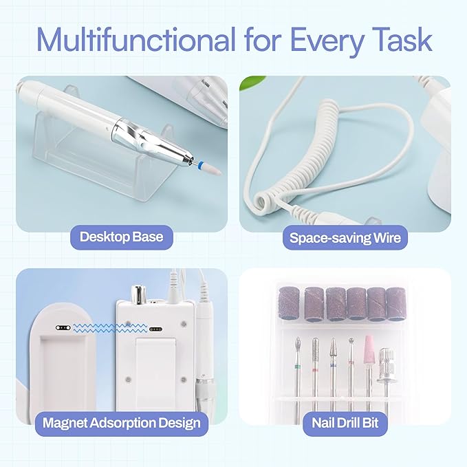 M GEM Brushless Nail Drill 35K RPM | Professional Cordless Efile Machine | Rechargeable Electric Nail File with Bits | Portable Quiet Low Vibration Tool for Acrylic, Gel, Natural Nails (Teal)