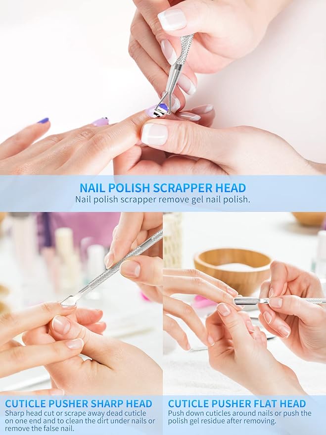 Nail Soaking Bowl, 2PCS Soak Off Gel Polish Dip Powder Remover Manicure Bowl with Triangle Cuticle Peeler and Stainless Steel Cuticle Pusher Nail Art Tool (Blue-4PCS Set)