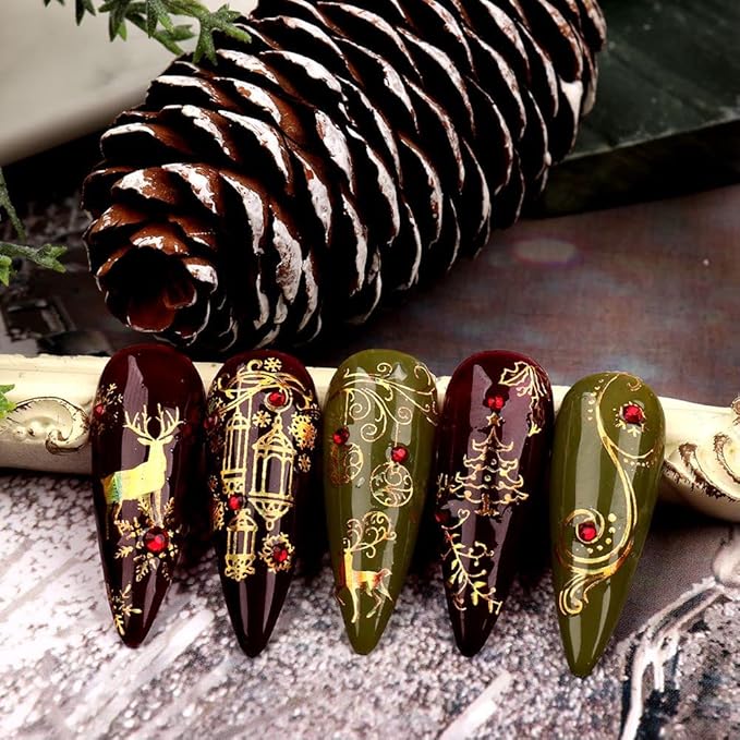9 Sheets Christmas Nail Art Stickers Decals Self-Adhesive Pegatinas Uñas Holiday Glod Laser Snowflakes Snowman Nail Supplies Nail Art Design Decoration Accessories