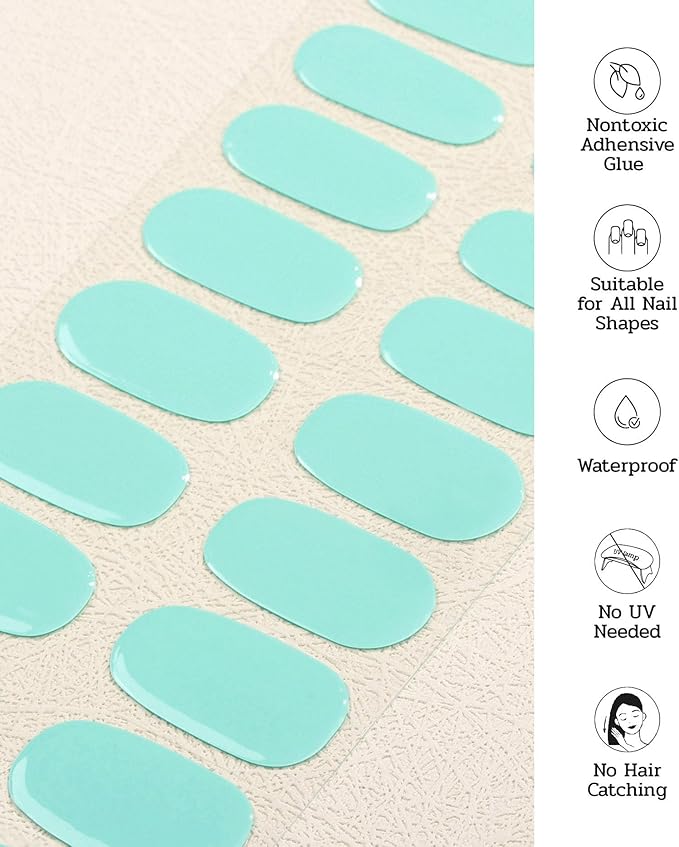 Nail Polish Strips - 22 Pcs Salon Quality Gel Nail Stickers - Long Lasting Wraps (Mint Smoothie Green)