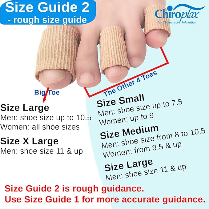Chiroplax Toe Tubes Sleeves Protectors Cushions Fabric & Gel Lining Separator Tubing Finger, Bunion, Hammer Toe, Callus, Corn, Blister (5 Pack, Size X-Large)