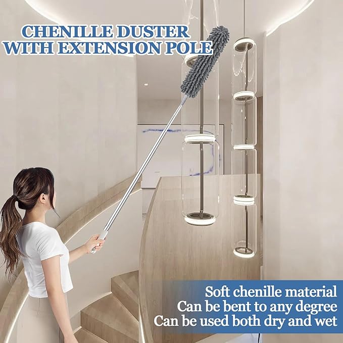 Retractable Gap Dust Cleaner, Feather Duster Set & 27-80 inch Extendable Long Handle, Retractable Duster Brush for Cleaning Under Appliances Sofa Couch Bed Refrigerator Furniture