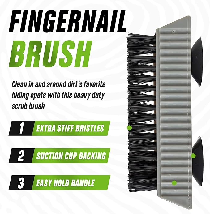 Grip Clean Nail Brush for Cleaning Fingernails – Heavy Duty Nail Brush with Extra Stiff Bristles - Fingernail Brush & Nail Scrubber Brush with Suction Cup Backing for Men & Women - 4 Pack