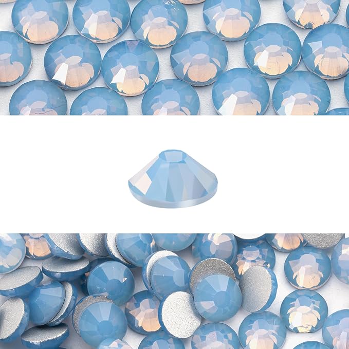 Novani 3000 Pieces Flatback Rhinestones Glass Round Gems Blue Opal Crystals for Nail Art DIY Crafts Clothes Shoes,SS16,3.8-4.0mm