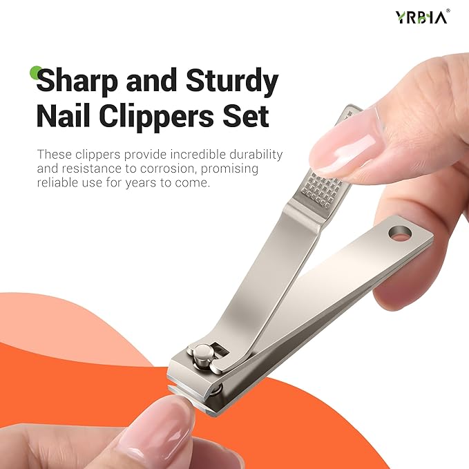 Nail Clippers with Glass Nail File, YRBIA Ultra Sharp Nail Clipper Set, Professional Stainless Steel Fingernail & Toenail Clippers Nail Cutter Set for Men & Women