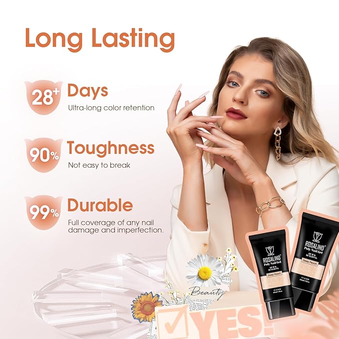 ROSALIND Nude Poly Extension Gel, 60ml Nude Poly Nail Gel for Nail Art Decoration, Hot Builder Color Nail Thickening Extension Easy to DIY Use at Home Need UV Lamp