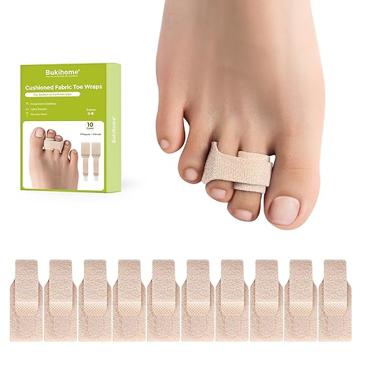Bukihome Hammertoe Corrector - 10 Pack Toe Straighteners - Broken Toe Wraps - Realign Bent, Curled, Crooked, Claw, Hammer Toes - Toe Corrector Splints for Men and Women (Large, Beige)