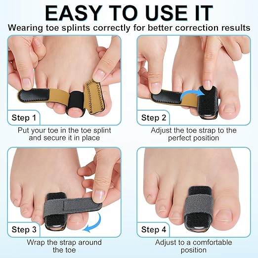 4pcs Hammer Toe Straightener with Aluminum Plate, Adjustable Hammer Toe Corrector for Women & Men,Toe Splints Wraps Relief for Curled, Bent Toes,Crooked & Broken Toes(Large)