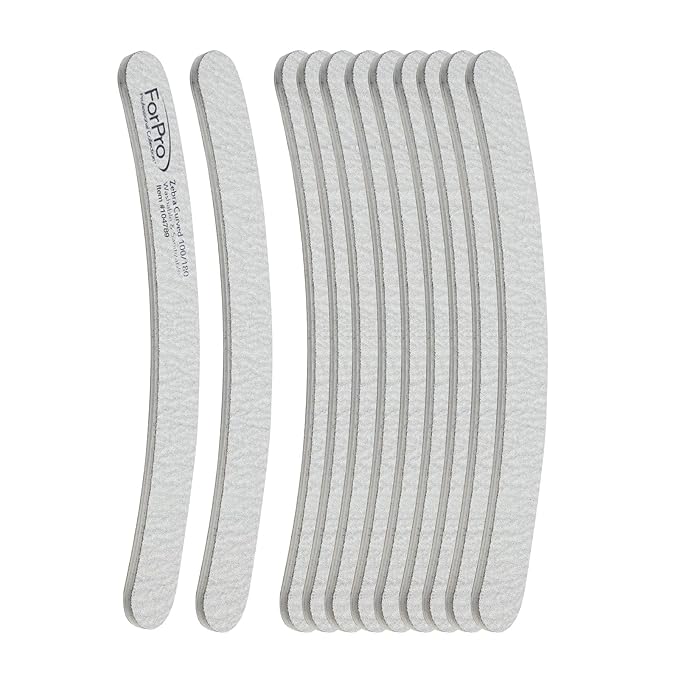 ForPro Professional Collection Zebra Curved Foam Board, 100/180 Grit, Double-Sided Manicure and Pedicure Nail Files, 7” L x .75” W, 12-Count
