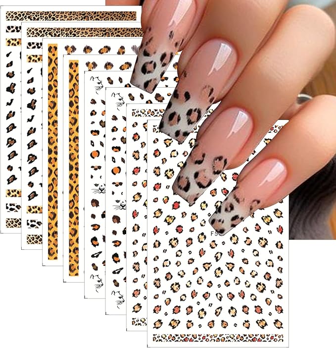 8 Sheets Colorful Leopard Snake Tiger Nail Stickers 3D Nail Stickers Holographic Leopard Print Pattern Design for Women Girls DIY Nail Art Decoration