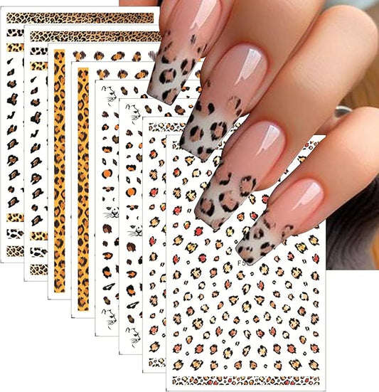 8 Sheets Colorful Leopard Snake Tiger Nail Stickers 3D Nail Stickers Holographic Leopard Print Pattern Design for Women Girls DIY Nail Art Decoration