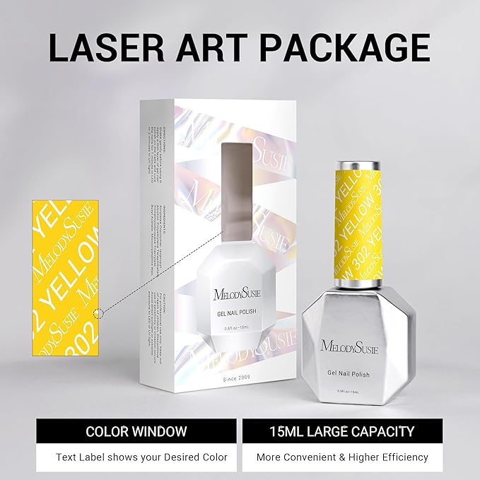 MelodySusie Thick Neon Almond Yellow Gel Nail Polish,0.5fl oz Nails Soak Off UV LED Bright Yellow Gel Polish Gift for Women Nail Art Manicure Salon DIY Nail Design Decoration at Home-302
