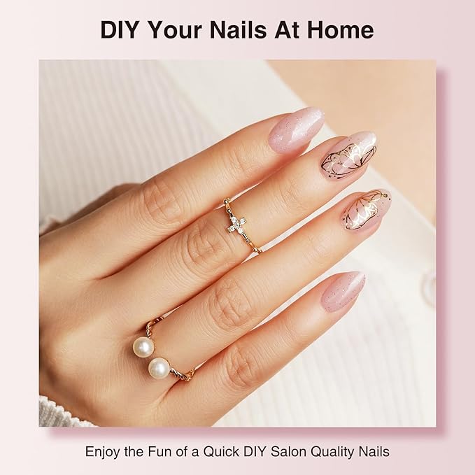 Semi Cured Gel Nail Strips - 30PCS Gel Nail Stickers for UV Light, Long-Lasting Gel Nail Wraps, Salon-Quality Semi Cured Nail Stickers, 2 Weeks Wear, Easy DIY Gel Manicure-Golden Wing