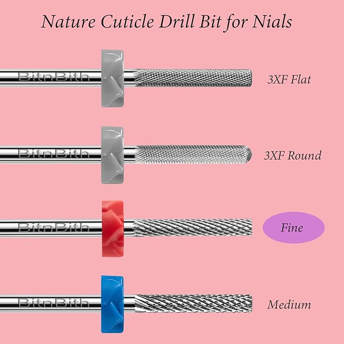 Nail Drill Bits Safety Cuticle Nail Buffer Bit 3/32",Tungsten Carbide Professional Drill Bit for Nail Prepare Nail Bed File Dead Skin Cleaning,Manicure 2-Way Rotate For Nail Home Salon,Fine