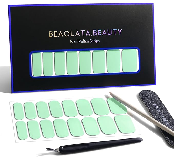 Nail Polish Strips, 32PCS Salon Quality Wraps, Long Lasting Gel Nail Stickers for Women Easy Apply& Remove (Light Blue Mint)