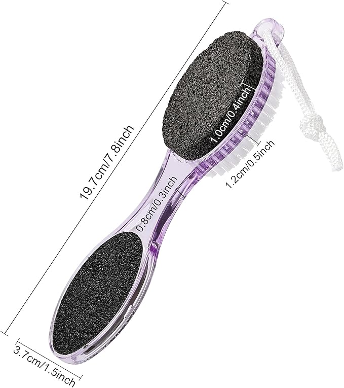 Pumice Stone Brush for Feet 4 in 1, Foot File Callus Remover, Foot Rasp and Sand Paper Pedicure Tools with Handle, Shower Foot Scrubber, Soft Smooth Feet for Home Foot Care,2 Pack