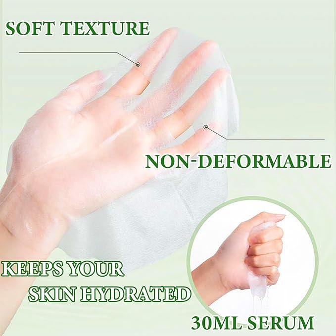 Aloe Vera Soothing Face Mask Hydrating,Moisturizing Long Lasting Facial Sheet Mask for All Skin Types,Soft Aloe Face Masks for Dry Skin,Pack of 10