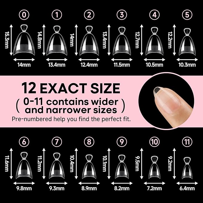 UNA GELLA Almond Gel Nail Tips Short: Half Cover Almond Shape Nail Tips Matte 216pcs Clear Gelly Tips for Saving Nail Extension DIY Nail Art, Self-handle 12Sizes