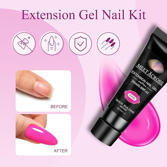 MEET ACROSS Poly Nail Gel 10Pcs Nail Extension Gel Set and Nail Extension Starter Kit for Beginners Nail Art DIY Home Gifts for Women (SET-10, 10pcs)