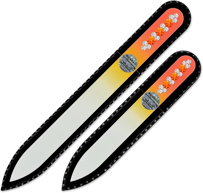 Nail File - Mont Bleu Set of 2 Glass Nail Files Hand Decorated with Crystals - Handmade Gifts - Czech Tempered Glass - Glass Fingernail Files - for Natural Nails - Crystal Nail Files