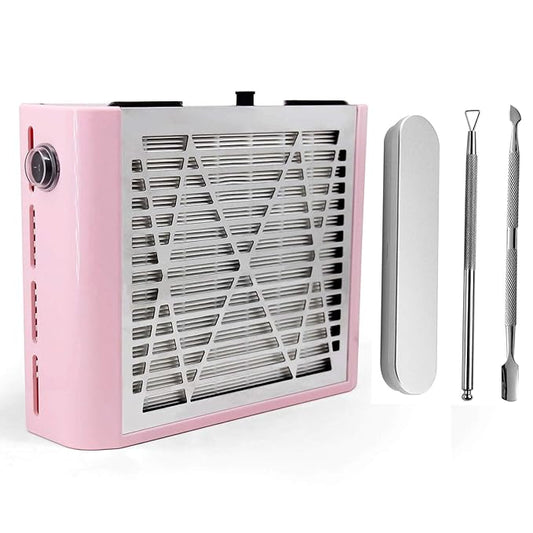 AONOLOVO Nail Dust Collector Machine, Upgraded Powerful Nail Vacuum Suction Fan Dust Extractor with Stainless Steel Cuticle Pusher for Acrylic Dip Nail Gel Polish Removal (Pink)