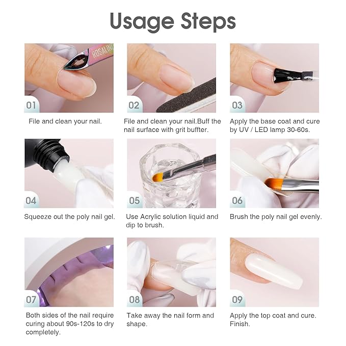 Opal White Poly Extension Gel, ROSALIND 2 oz White Poly Nail Gel for Nail Art Decoration, Nail Thickening Extension Easy to DIY Use at Home Need UV Lamp (Update Version)