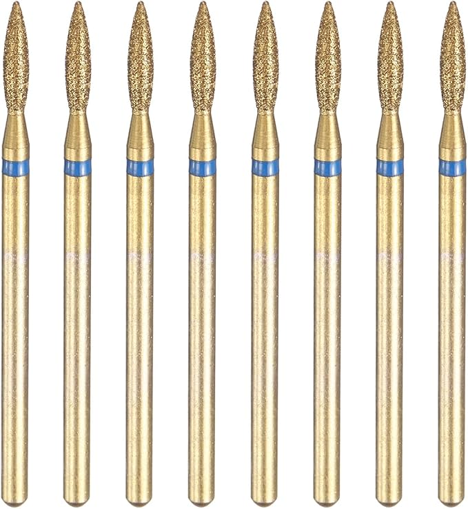 HARFINGTON 8pcs 120-140 Grits Diamond Grinding Bit 2.2mm Oval Head 2.35mm Shank 9mm Length Titanium Plated Stone Sanding Drill Bits Rotary Tool for Nails Grinding Polishing