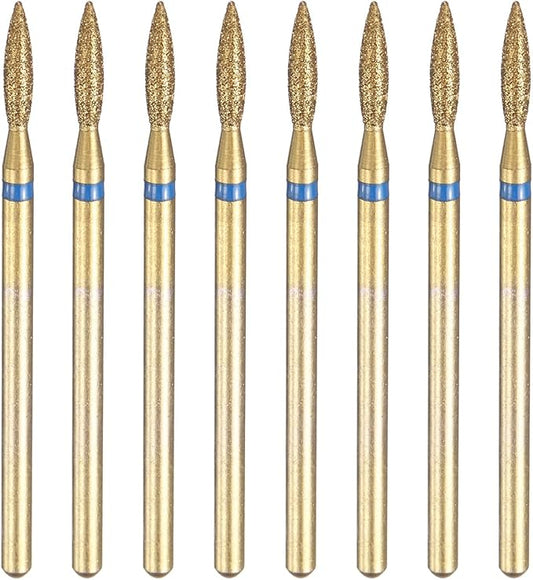 HARFINGTON 8pcs 120-140 Grits Diamond Grinding Bit 2.2mm Oval Head 2.35mm Shank 9mm Length Titanium Plated Stone Sanding Drill Bits Rotary Tool for Nails Grinding Polishing