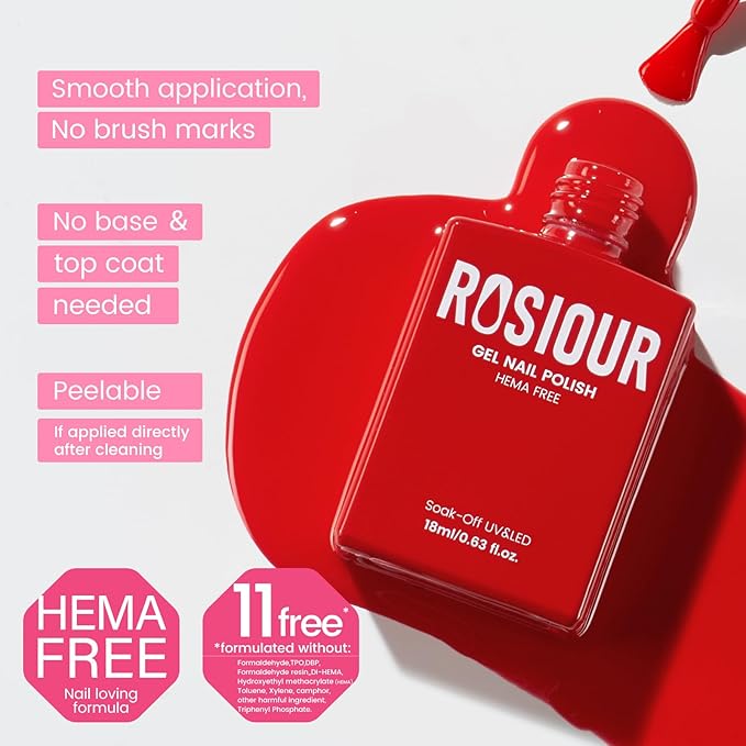 HEMA and TPO Free Gel Nail Polish Kit with U V Light, Red One Step Gel Nail Polish 3-in-1, No Need Base and Top Coat Nail Kit with Everything, Nail Starter Manicure Tools Gifts for Women