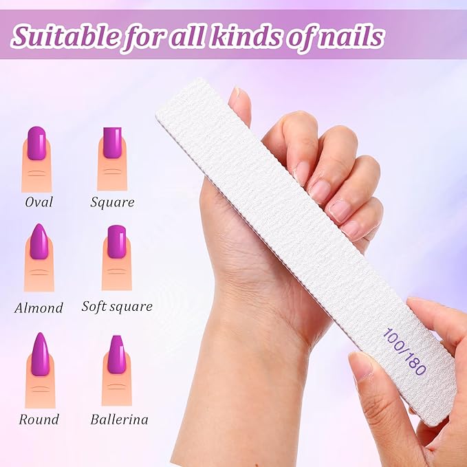 150 Pcs Nail Files 100/180 Grit Double Sides Professional Reusable Emery Board Nail Files for Acrylic Manicure Tools Suit for Home Salon